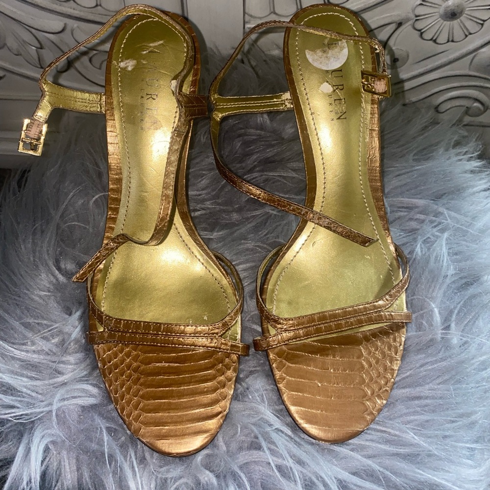 Ralph Lauren gold strap heels size 8US